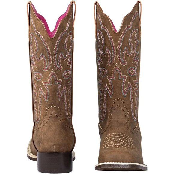 SheSole Western Boots Women's Tan Faux Leather Fashion Square Toe Wide Mid Calf - Picture 7 of 9